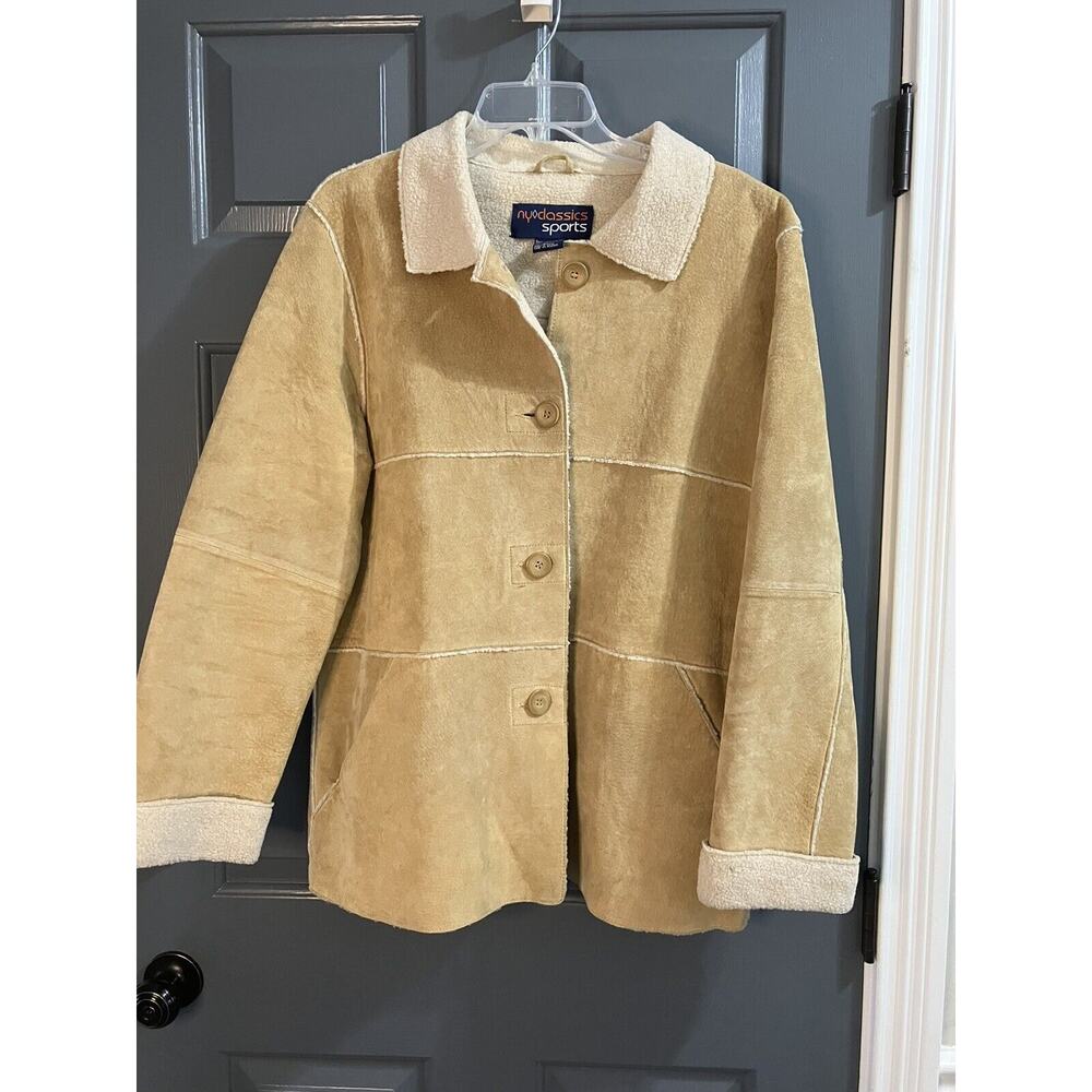 Vintage NY Classic Sports Suede Faux Fur Lined Shearling Jacket Size XL